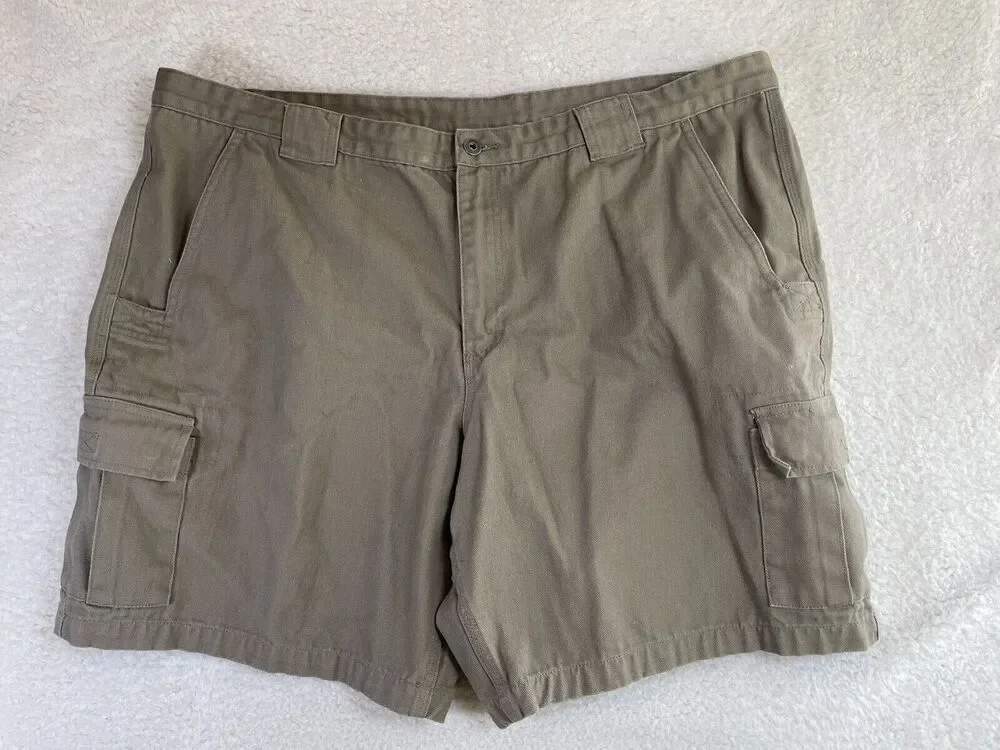 Duluth Trading Cargo Shorts Mens 46x9 Beige Canvas Duck Safari Hiking